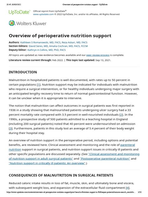 Overview of perioperative nutrition support .